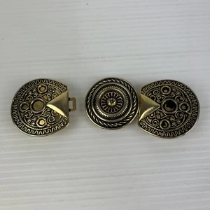 Retro Womens Gold Tone Belt Buckle Heavy Circles 2 Part Large 80’s - Picture 1 of 18