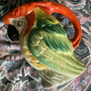 Vintage 5” Parrot Creamer Cream Pitcher Japan Macaw Painted ceramic Red Green - Picture 1 of 9