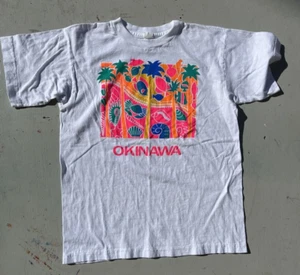 Women's Vintage Okinawa Japan T-Shirt White Spell-Out XL Single Stitch 90s Asia - Picture 1 of 13