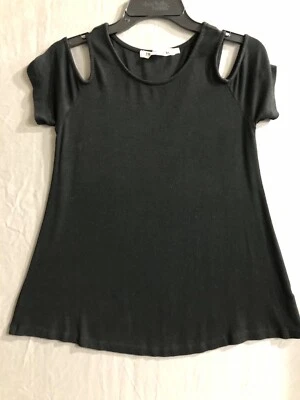 MICHAEL STARS ~ Top Negro Talla Única Hombro Frío Mangas Cortas Cuello Redondo Costilla Foto 1 de 4