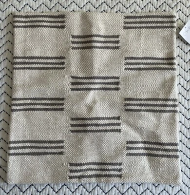 Surya Carlton  Accent Pillow Cover 18 x 18 Textured Cream W Grey Stripes Boho - Image 1 of 4