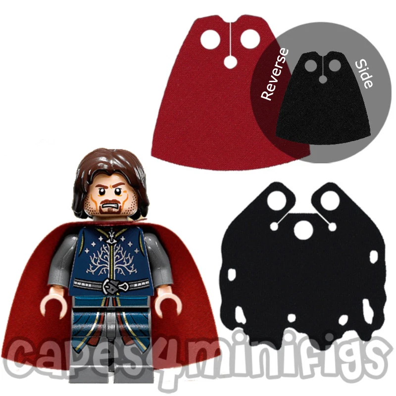 CAPES4MINIFIGS 2 mantelli PERSONALIZZATI per la tua minifig Lego Signore degli Anelli ad esempio Aragorn mantello nero/rosso