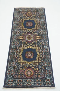 2 x 5 ft Navy Blue Turkish Mamluk Fine quality Hand knotted Medallion Runner Rug - Picture 1 of 16
