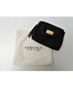 VERSACE PARFUMS FAUX LEATHER BLACK WRISTLET CLUTCH PURSE BAG. Vegan Wash Bag - Picture 1 of 9