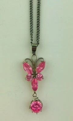 18K White Gold Plated Necklace Pendant Slider With Pink Gemstones  - Image 1 of 4