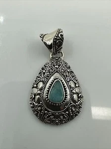Amazonite Crystal Flower Bali Style Teardrop Sterling Silver 925 Pendant #1129 - Picture 1 of 5