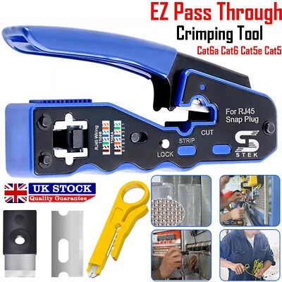 RJ45 EZ Pass Through PRO Crimping Tool Crimper Cat 5 5e 6 Connector Network LAN - Image 1 of 4
