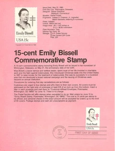 #8009 15c Emily Bissell Stamp - Scott  #1823 USPS Souvenir Page - Picture 1 of 1