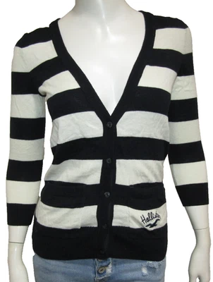 HOLLISTER NAVY BLUE AND WHITE STRIPED CARDIGAN SWEATER WOMENS SIZE S - Image 1 of 4