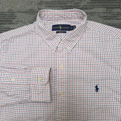 Camisa Ralph Lauren Para Hombre Grande Blanca Roja Azul Cuadros Botones Calce Ajustado Clásica Foto 1 de 4