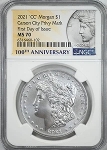 2021-CC Morgan Dollar $1 NGC MS70 Carson City Privy Mark First Day of Issue - Picture 1 of 5
