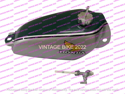 Honda CR125 CR125M 1974 Elsinore verde plata acero tanque de gasolina + grifo de tapa/ajuste F Foto 1 de 4