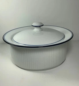 Dansk Bistro Blue Striped Oven Safe Casserole Dish with Lid 9.5 in. - Picture 1 of 10