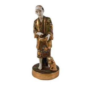 Japanische Satsuma Porzellan Mann und Hund Figur - Bild 1 von 5