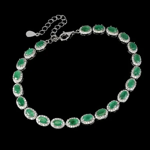 Pulsera de plata de ley 925 esmeralda ovalada 5x3 mm joyas de piedras preciosas naturales 8 pulgadas - Imagen 1 de 14