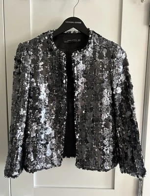 CHAQUETA BLAZER MUJER ZARA PEZ LENTEJUELAS BRILLANTE BLOGGERS TRINNY TALLA XS Foto 1 de 4