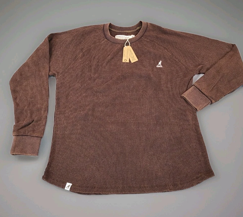 Camiseta KANGOL x Para Hombre Ropa de Trabajo Tejido Waffle L/S Marrón/Talla Profunda Mediana Nueva con Etiquetas  Foto 1 de 4