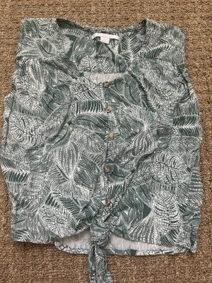 Top con botones O’Neill para niñas verde blanco palmeras talla mediana nuevo sin etiquetas Foto 1 de 4