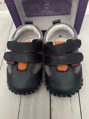 Zapatos de bebé niño Pediped Grayson azul marino naranja talla EE. UU. 6-12 meses Foto 1 de 4