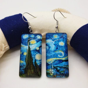 Art Earrings VAN GOGH Painting Cabochon Earrings Starry Night Landscape - Picture 1 of 13