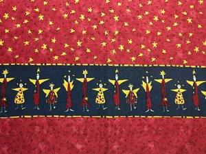 Angel Border Print Fabric Sandy Garvais for Moda Red Blue Yellow OOP 1 YD - Picture 1 of 2