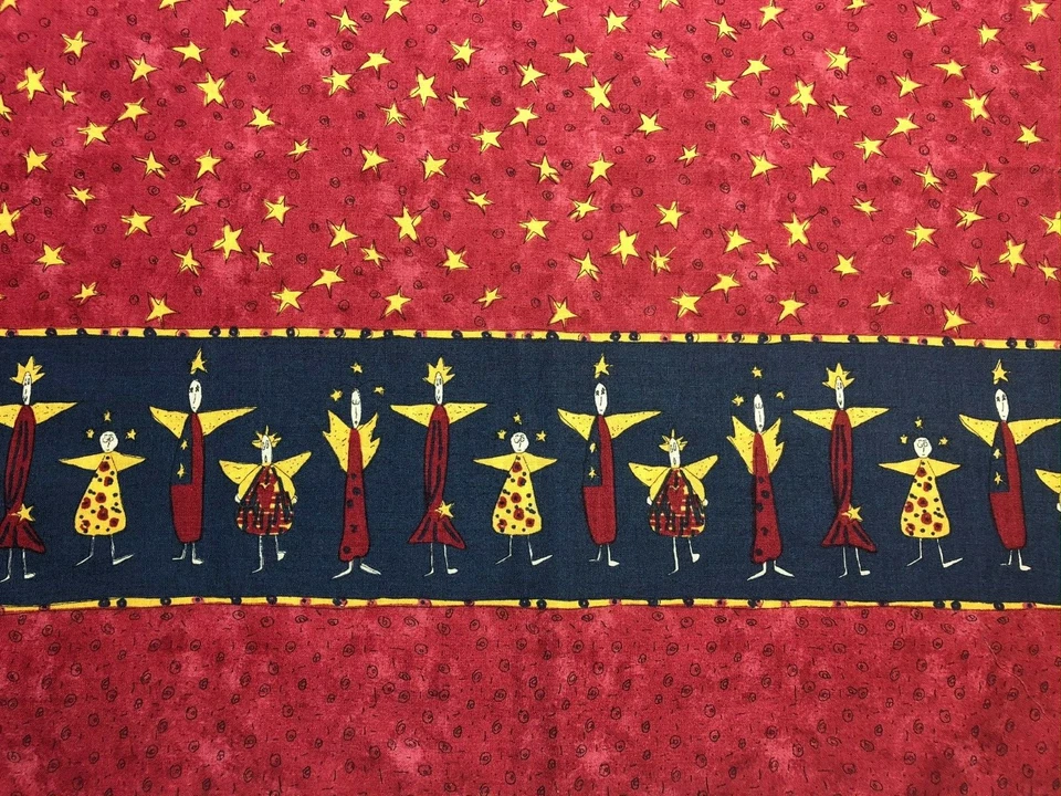 Angel Border Print Fabric Sandy Garvais for Moda Red Blue Yellow OOP 1 YD - Image 1 of 2