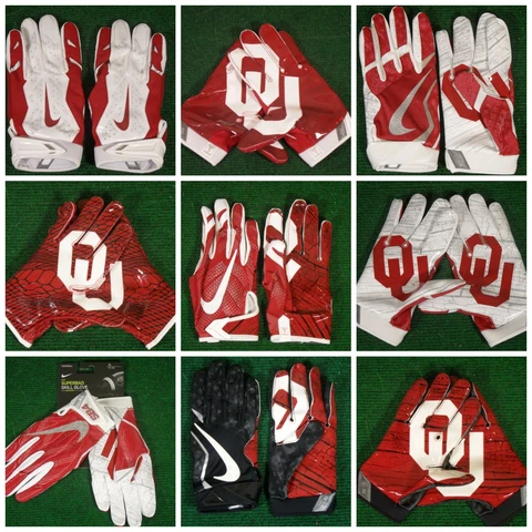 New Nike Oklahoma Sooners Team Issue Football Gloves Vapor Jet Knit Superbad OU Cover