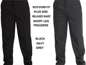 BOYS/MEN/KIDS STURDY FIT SCHOOL TROUSER RELAXED WAIST PLUS SIZE SHORT LEG SM/6XL - Picture 1 of 2