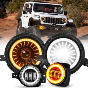 For Jeep Wrangler JL Gladiator JT 2018-2024 130W Halo Led Headlights + Fog Light - Picture 1 of 17