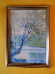 AQUARELLE DE MARTHE GIROD BORD DE SAONE OU LAC PARC DE LA TETE D OR PEINTRE LYON - Picture 1 of 3