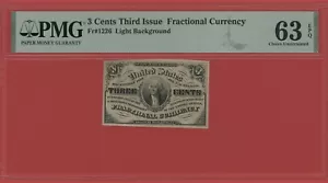 UNITED STATES 3 CENTS 1863 FRACTIONAL FR # 1226 PICK 105 PMG 63 CHOICE UNC EPQ - Picture 1 of 2