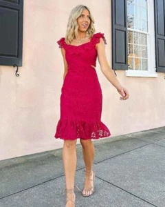 nwt EXPRESS 2024 hot pink lace cutout mini dress xs - Picture 1 of 2