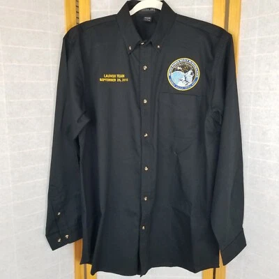 Satellite Launch Team Shirt Black Long Sleeve Button Down Space Patch Large - Image 1 of 4