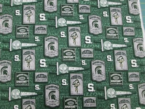 MICHIGAN STATE UNIVERSITY SPARTANS SQUARE DESIGN BRAND NEW 1/2 YD 100% COTTON - Picture 1 of 5