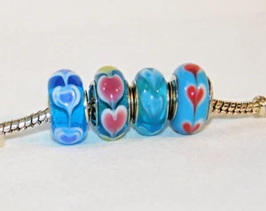 European charm bracelet glass beads Hearts black large hole beads fits many type - Picture 1 of 14