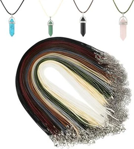 100 Pieces 20 Inch Waxed Leather Necklace Cord Bulk with Clasp Colorful Necklace - Picture 1 of 7