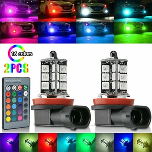 2X RGB H8/H11 Car LED Fog Lights Bulb 5050 27SMD color changing remote control - Picture 1 of 9