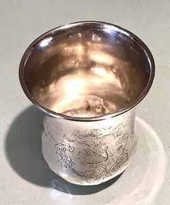 Vintage Antique 1854 Danish P.Hertz Coat/Arms Sterling Silver Present Cup Beaker - Picture 1 of 12