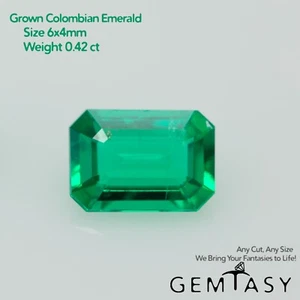 Cut stone - Emerald Colombian hydrothermal lab grown, Octagon 6x4mm 0.40ct - Picture 1 of 3