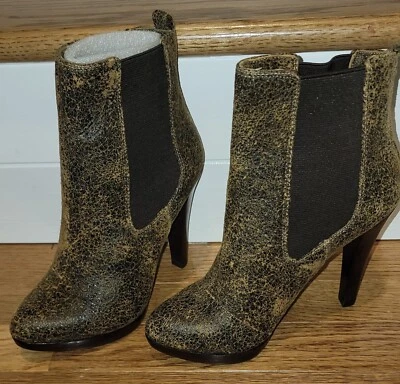 Botas Jessie Michael Kors tamanho 6 salto couro mocha rachado novas sem caixa - Imagem 1 de 4