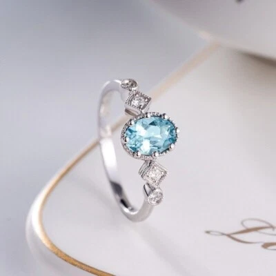 2Ct Oval Cut Simulated Blue Topaz Pretty Wedding Ring In 14k White Gold Plated - Image 1 of 4