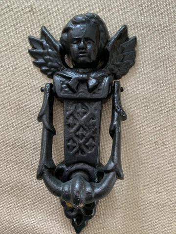 Antique Rustic Cast Wrought Iron Guardian Angel Cherub Door Knocker 8” Cover