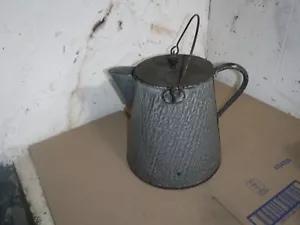 Antique Huge 10'' Gray Graniteware/Enamelware Cowboy Coffee Pot - Picture 1 of 4