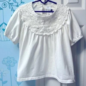 NWT Zara 100% Cotton Cream/Off White Blouse Crochet Accent Girls Top Size 11/12 - Picture 1 of 12
