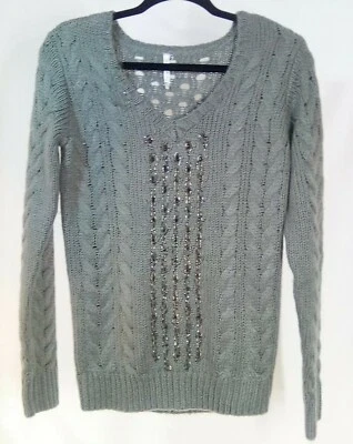 Willow and Clay Anthropologie Medium Sweater Gray Beaded Embellished Long Sleeve - Image 1 of 4