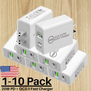 1-10X 20W PD Power Adapter USB QC 3.0 Fast Wall Charger For iPhone Samsung Lot - Picture 1 of 16