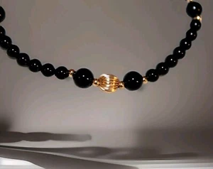 Vintage 14K Gold Black Onyx Bead Bracelet - Picture 1 of 4