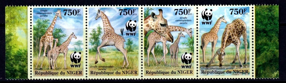 Niger 2013 Giraffe - WWF Complete Mint MNH Set Strip SC 1124 - Image 1 of 1