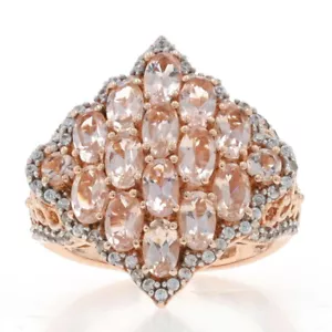 Sterling Morganite & Topaz Cluster Cocktail Ring 925 Rose Gold Pltd 3.76ctw Sz 8 - Picture 1 of 9