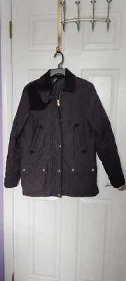 Ralph Lauren Mujer Utilidad Acolchada Chaqueta Negra Marrón Pana Cuello Talla S Foto 1 de 4